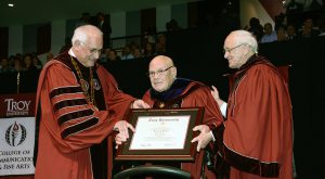 TROY alumnus and Medal of Honor recipient Bennie Adkins receives an honorary doctorate from Troy University on May 12, 2017.