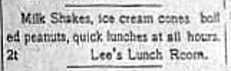 Lee's Lunchroom advertisement. (Wiregrass Archives)