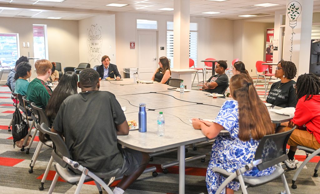 Sorrell College of Business Dean Dr. Judson Edwards, center, was the subject of a "lunch-and-learn" during the IDEA Bank's "Just Start!" summer entrepreneurship camp.