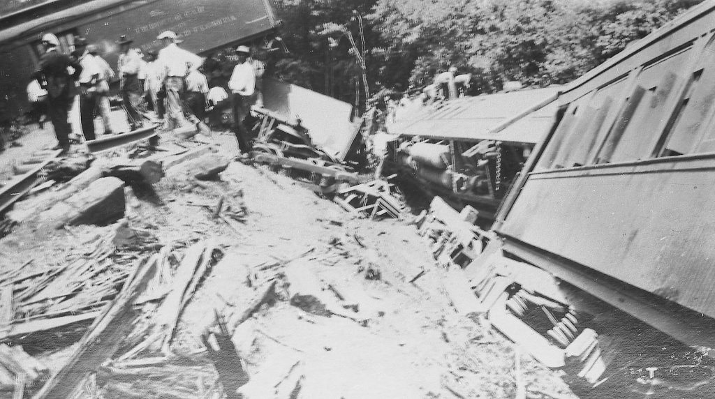 Cars of Train 57 and destroyed tracks. (Wiregrass Archives)