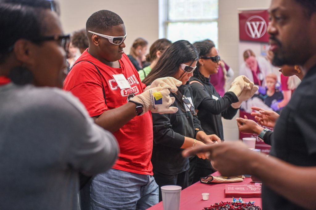 Students visiting with Wallace College representatives about their various degree programs