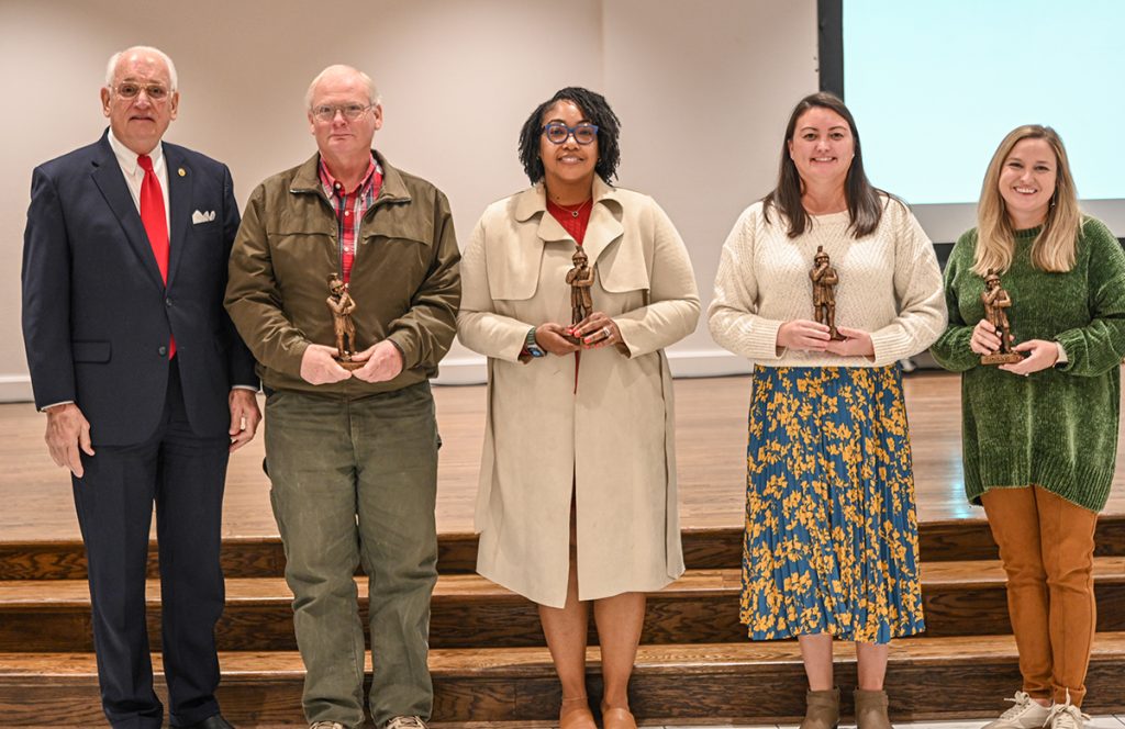 Chancellor Hawkins with Trojans Talk Research guests Dr. Alvin Diamond, Dr. Jacqueline Jones, Dr. Marie Kane and Dr. Avie Medeiros