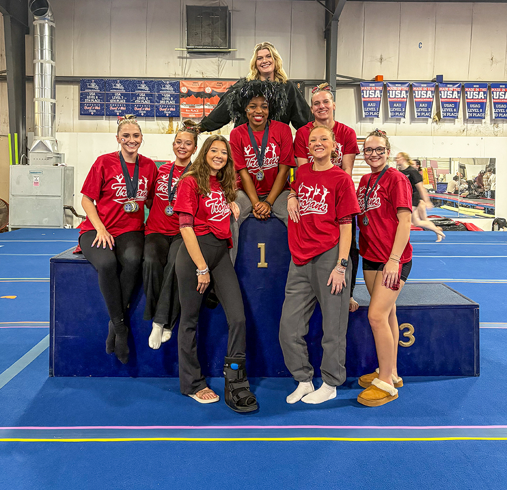 The team members of the Troy University intercollegiate gymnastics team