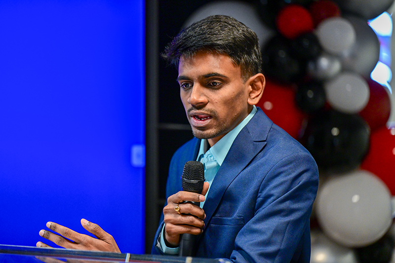 Vamsi Jupudi pitches his AI-driven mental health company in December. (TROY photo)