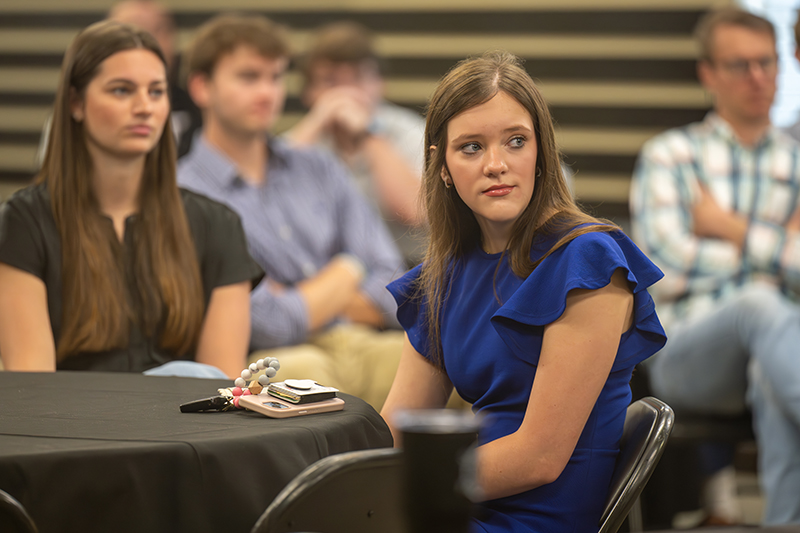 Students connected with Alabama Bankers Association members in Sorrell College's BBQ with bankers.