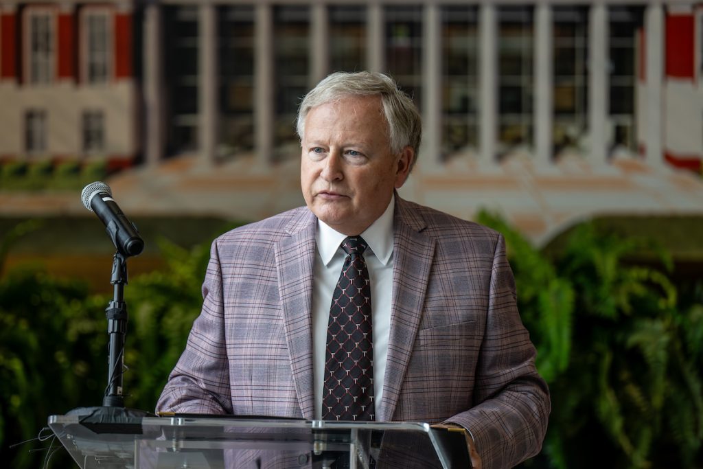 Judge Jack Weaver speaking to audience at Jones Hall Dedication. 
