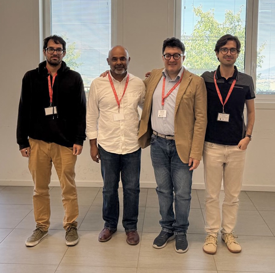 Dr. Yafet Sanchez, Dr. Govind Menon and Dr. Bruno Costa with a colleague from the University of Camerino in Italy in 2025.