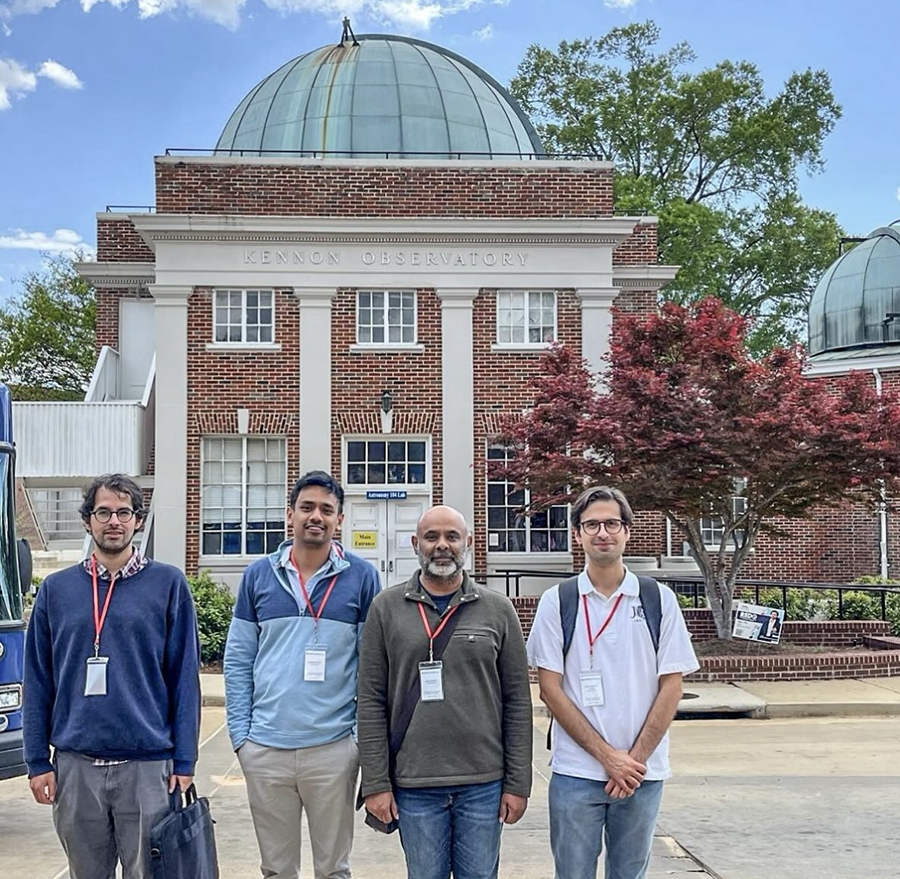 Dr. Yafet Sanchez, Dr. Rakshak Adhikari, Dr. Govind Menon and Dr. Bruno Costa at the University of Mississippi for the 11th Gulf Coast Gravity Meeting in 2025.