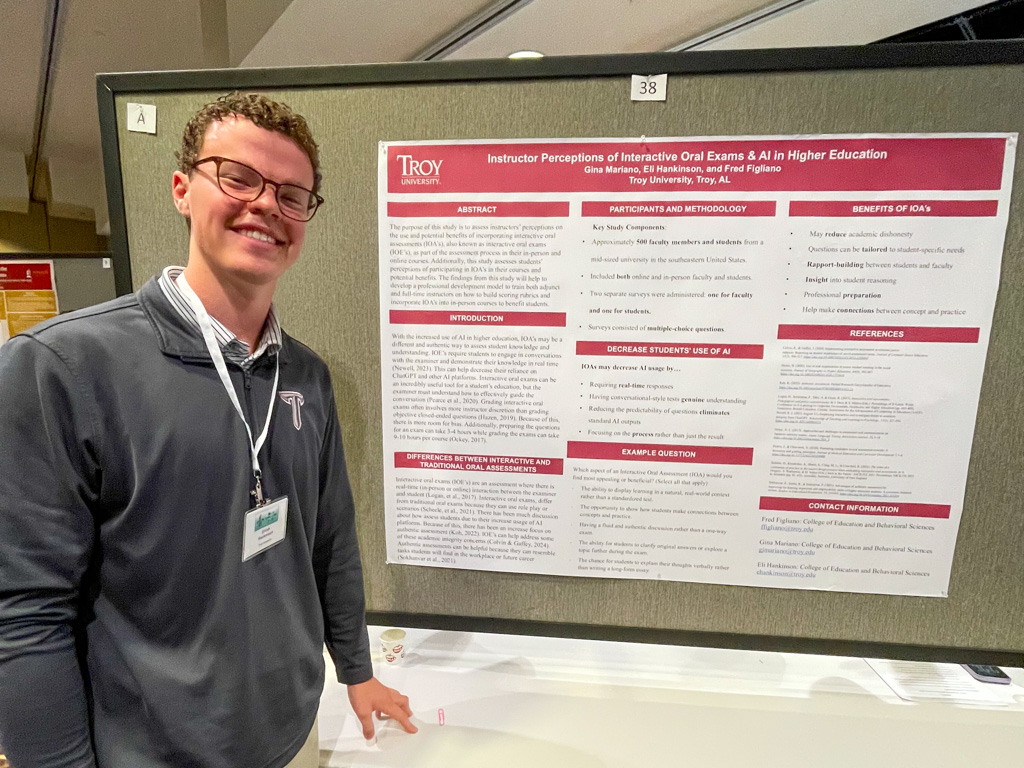 TROY student Eli Hankinson showcases research on AI and interactive learning at regional conference