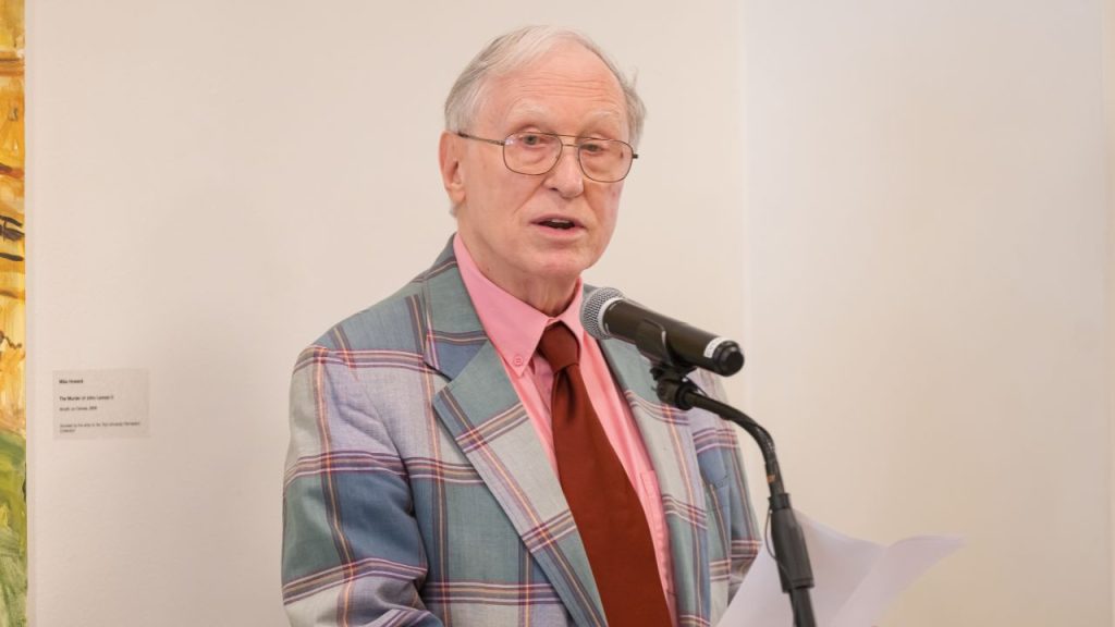 Gregg Swem speaking during the Hall-Waters Prize program.