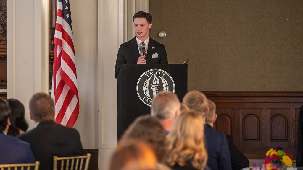 SGA President Chris Hood delivers his inaugural address.