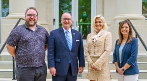 2026-2027 Provost's Teaching Fellows Dr. Noah Trudeau, Dr. Lane Boyte Chadwick and Dr. Jenna Hussey with Dr. Kerry Palmer.