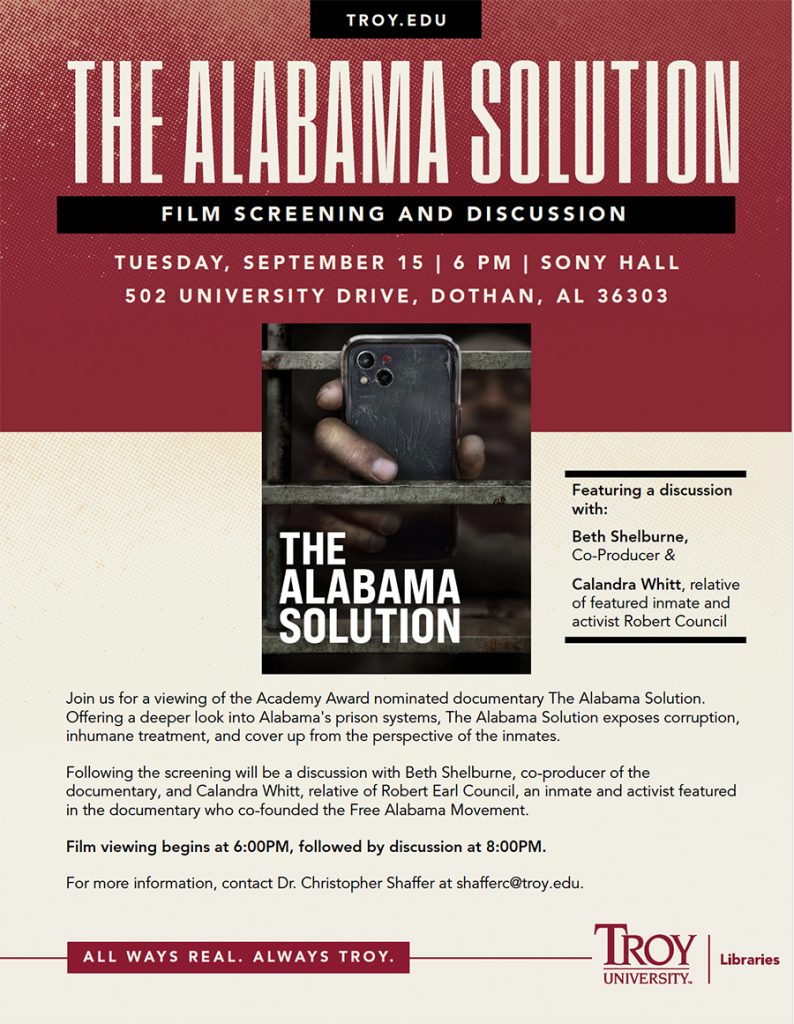 a flyer of the documentary screening event that will be held on the dothan campus on Sept. 15 at 6 p.m.