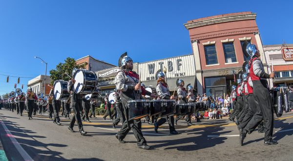 The Sound of the South Marching Band performs during the 2025 Homecoming Parade. This year's parade is set for 10 a.m. on Nov. 7 in downtown Troy.